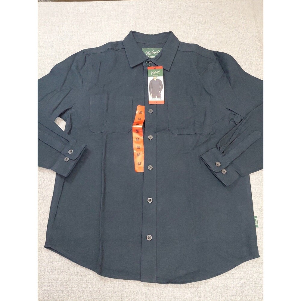 Woolrich Men's 100% Cotton Chamois Button Long Sleeve Shirt Navy Blue  Size Med